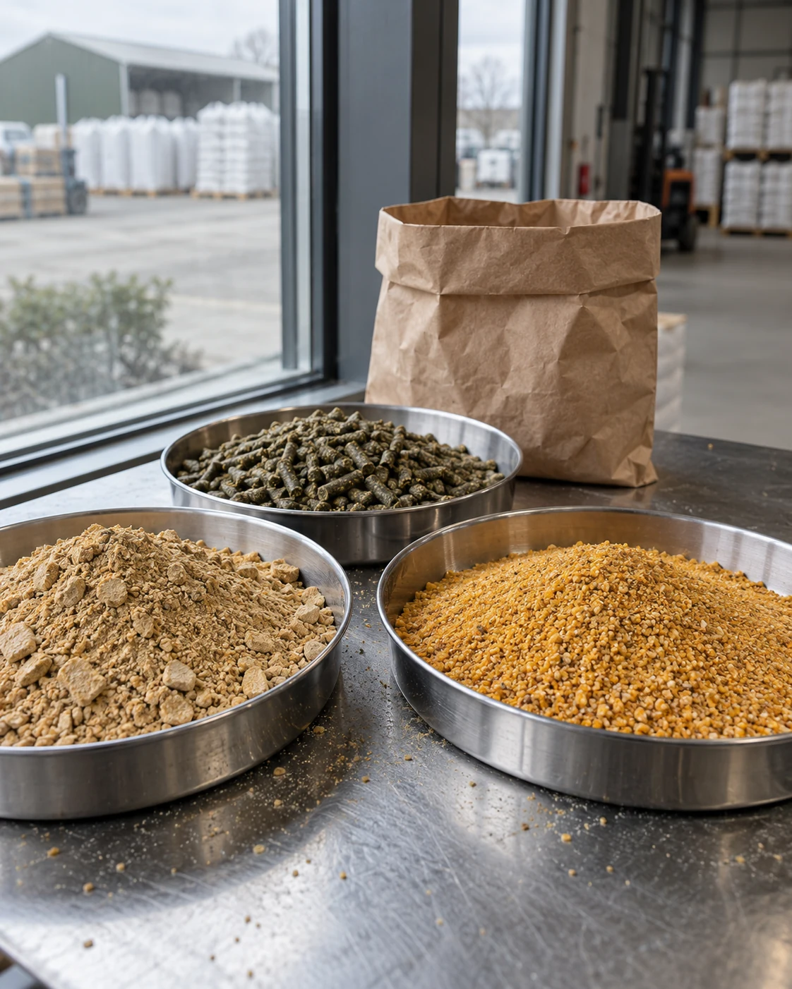 Selection of ingredient powders, grains and pellets